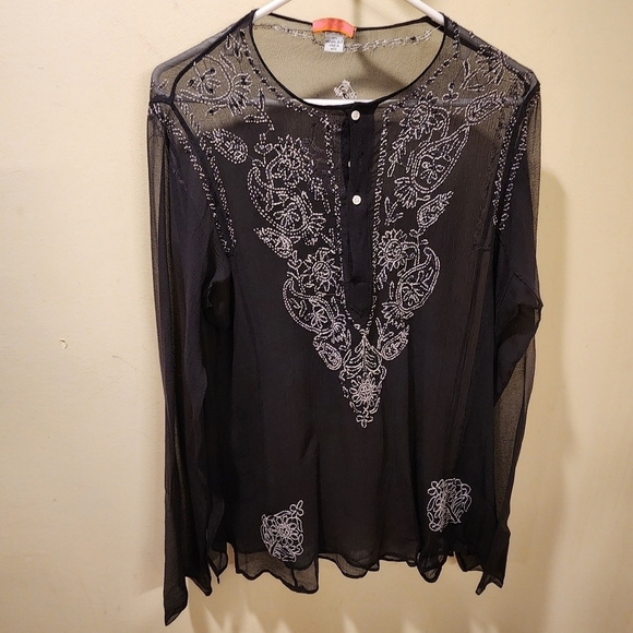 Glam Black 100% Silk Light Weight tunic blouse size 38 - Picture 13 of 15